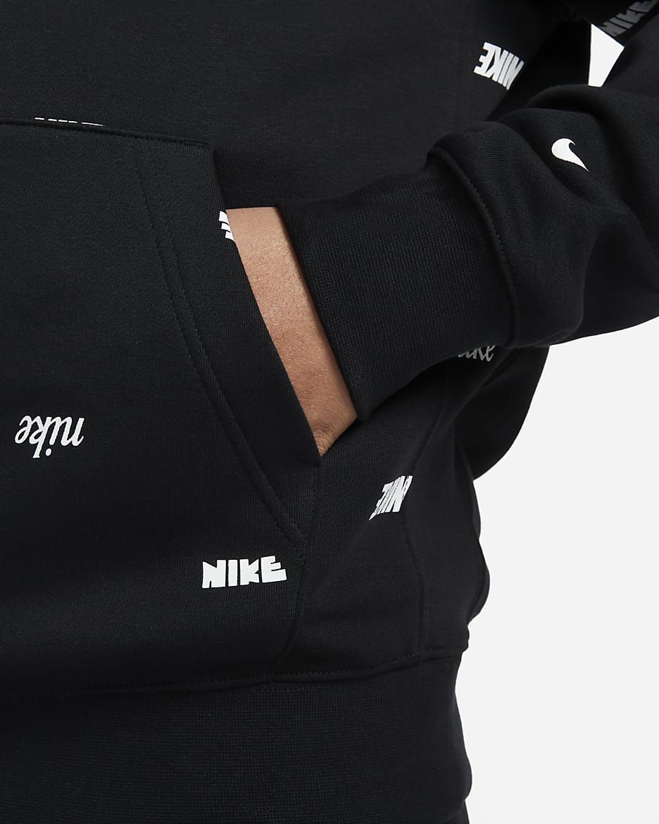 Nike Club Fleece Swoosh All store Over Print Black Hoodie